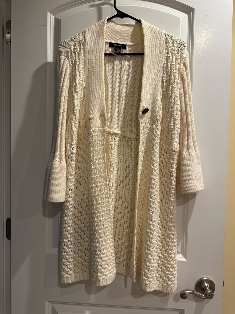 Style & Co. Ivory Open-Knit Long Cardigan